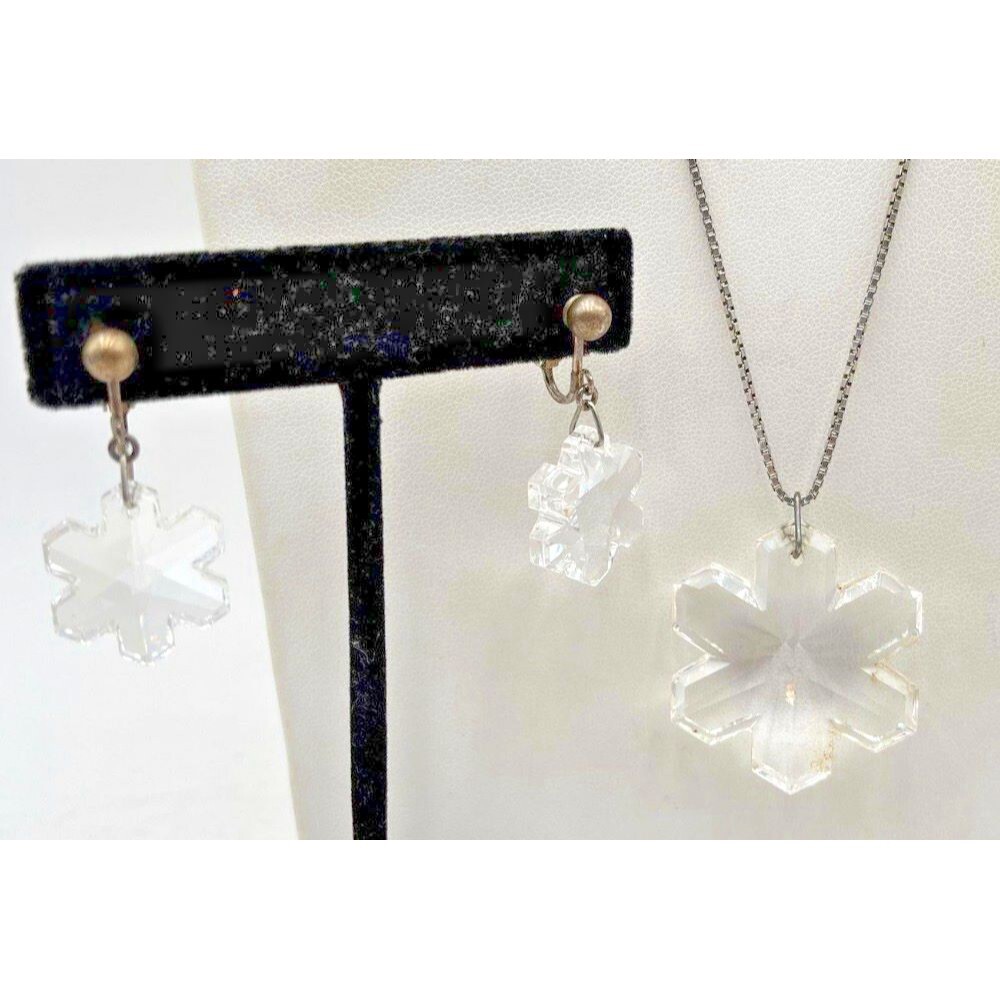 IBB 925 Sterling Silver Quartz Crystal Snowflake Pendant Necklace Earrings Set - Picture 2 of 16